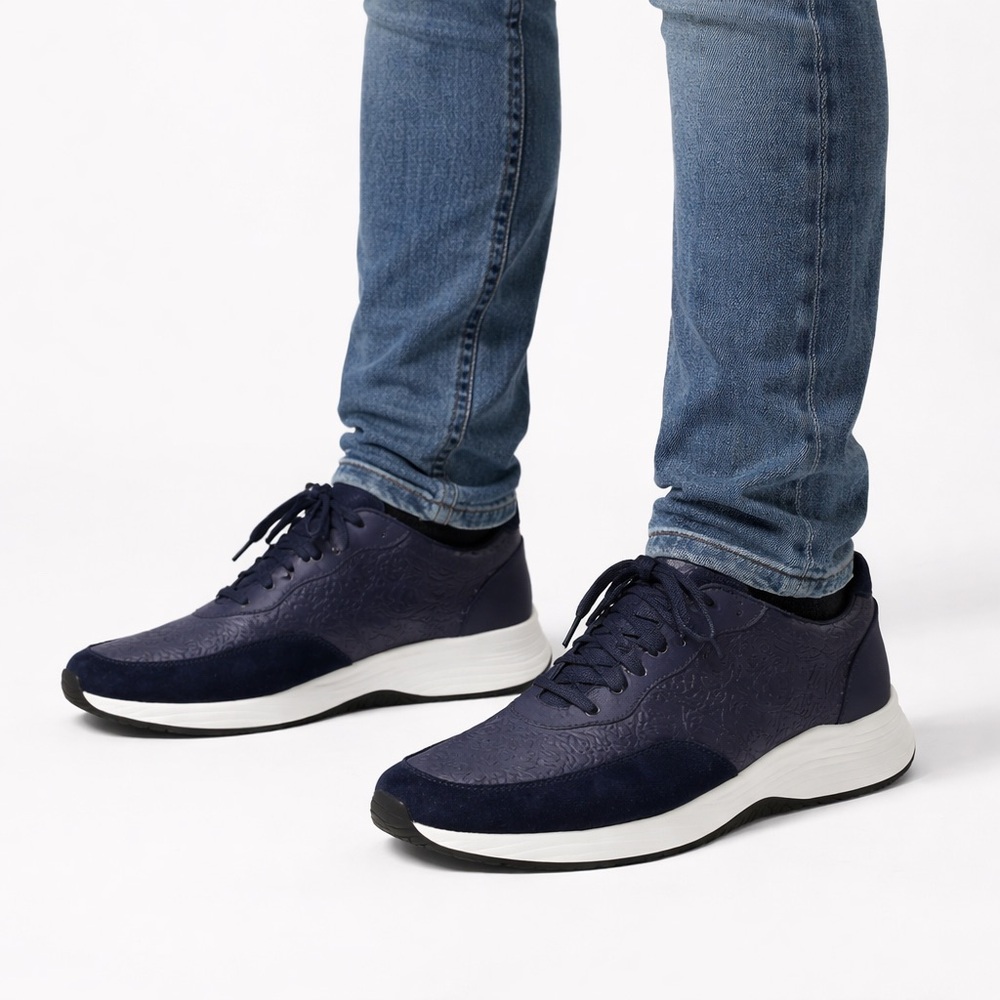 Robert Graham Mens‎ Navy Embossed Skull Leather Suede Sneakers Size 8